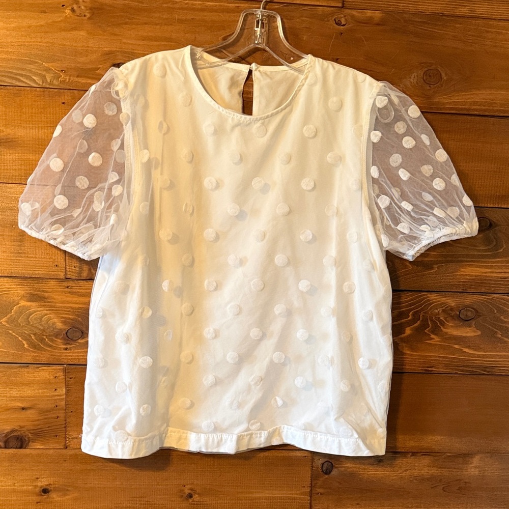 White Swiss Dot Puff Sleeve Blouse